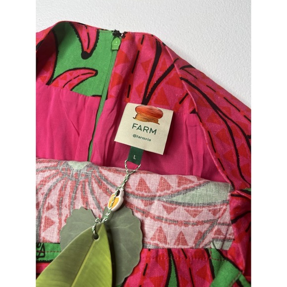 Farm Rio Banana Pitta Midi Skirt Pink Green Size Large NWT Faux Wrap - Picture 7 of 10